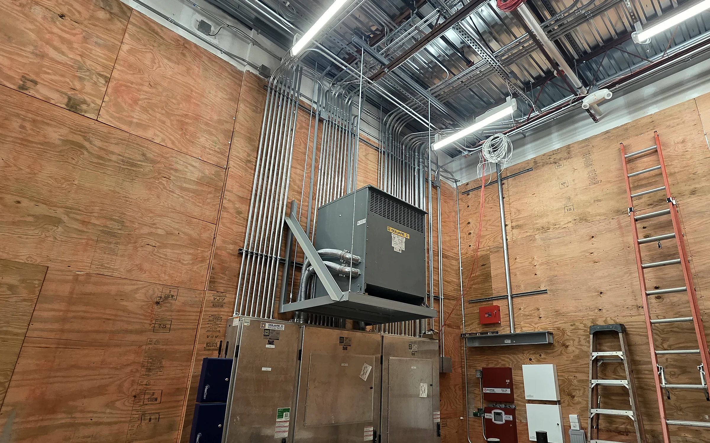 Commercial transformer and conduit installation